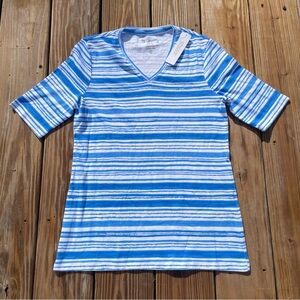 Chico's Beachview Blue V-Neck Short Sleeve Top